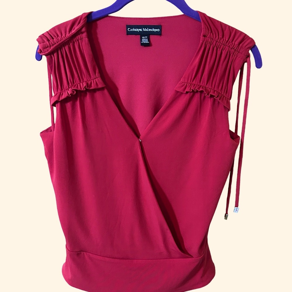 Catherine Malandrino Magenta Surplice‎ Blouse XS Pleated Shoulder Ruffle